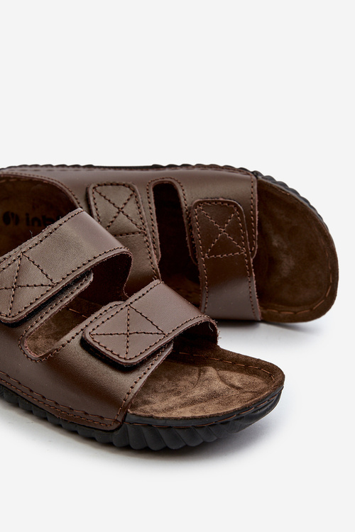 Wygodne Klapki Męskie Z Paskami Na Rzepy Inblu FM00001U Ciemnobrązowe