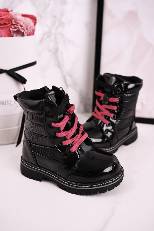 Dziecięce Botki Ocieplone Futerkiem Z Pikowaniem Czarne Pinkie