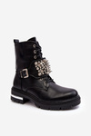 Damskie Ocieplane Botki Workery Zdobione Czarne Lennen
