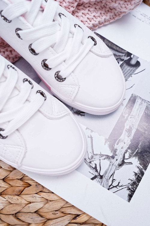 Trampki Damskie Białe Różowy Pasek Nigrid2