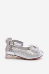 Balerinki Dziecięce Z Kokardą Srebrne Nanthea