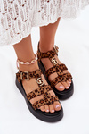 Sandały Damskie Na Platformie Ze Złotym Detalem Panterka Fevire