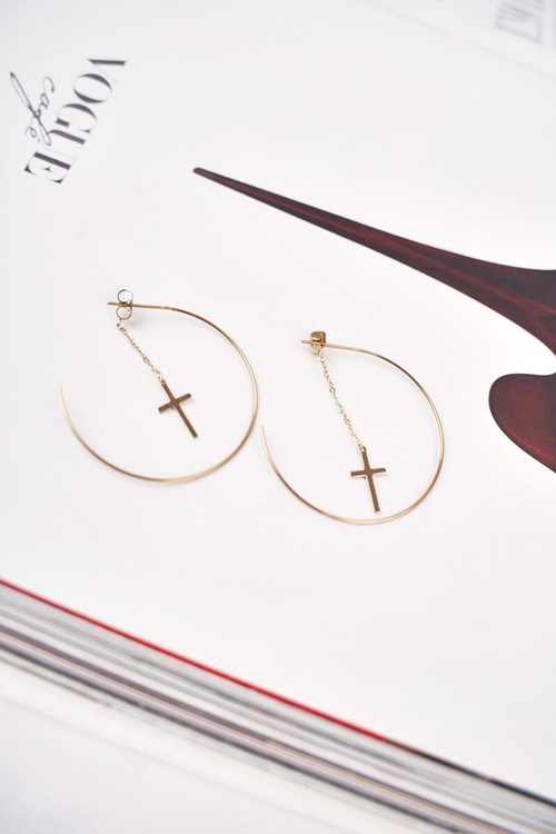 Damskie Kolczyki Koła Złote Krzyż Patricia