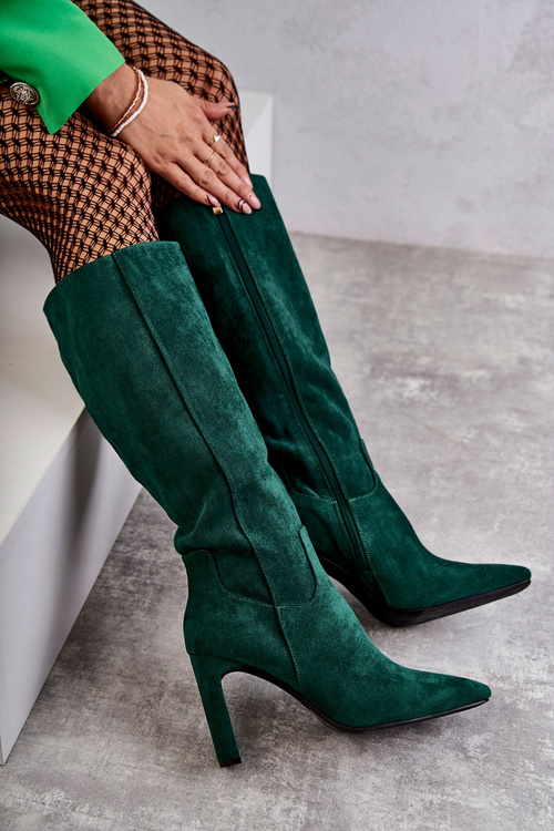 Kozaki Damskie Na Słupku Do Kolana Zielone Truly Love