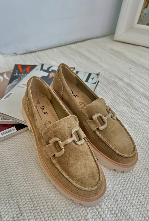 Zamszowe Mokasyny Damskie Z Ozdobą D&A TW117 Brązowe