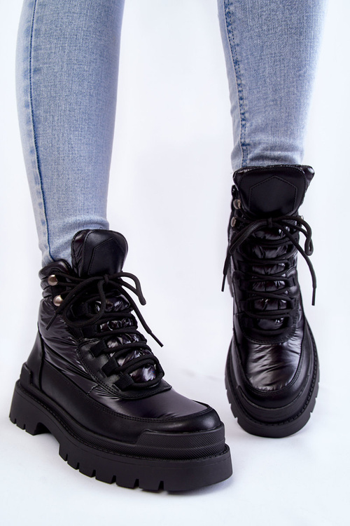 Damskie Botki Trapery Na Platformie Czarne Nerina