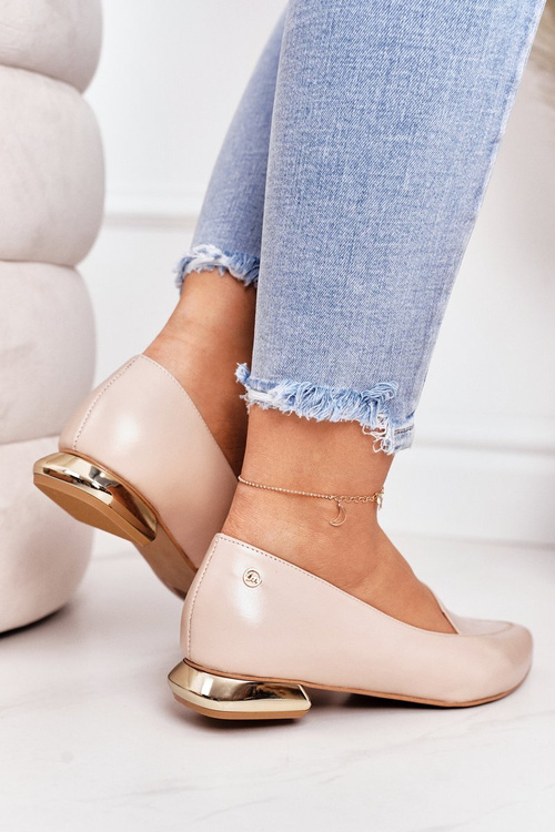 Mokasyny Na Złotym Obcasie Laura Messi 2013 Beżowe