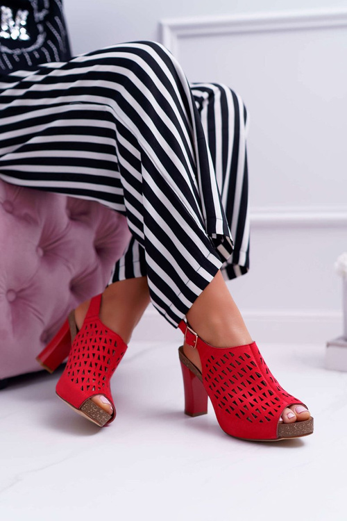 Sandały Damskie Na Słupku Sergio Leone SK850 Czerwone Farmona