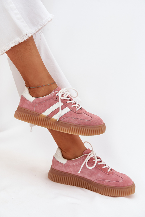 Zamszowe Sneakersy Damskie Na Platformie Różowe Marisae