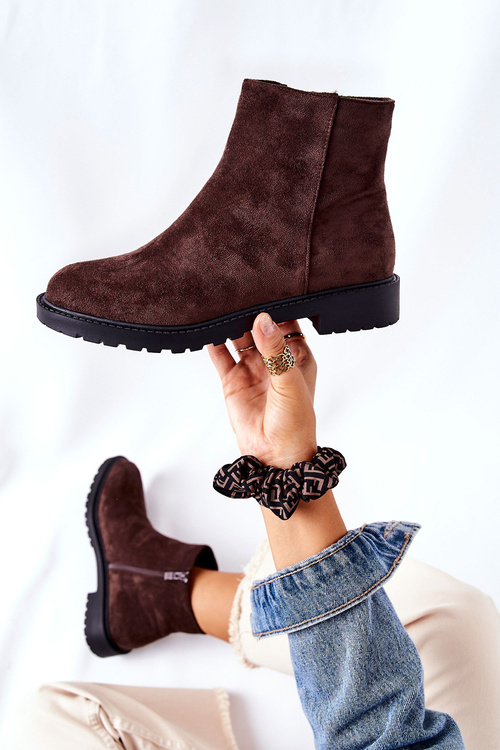 Botki Sztyblety Na Płaskim Obcasie Brązowe Laurette