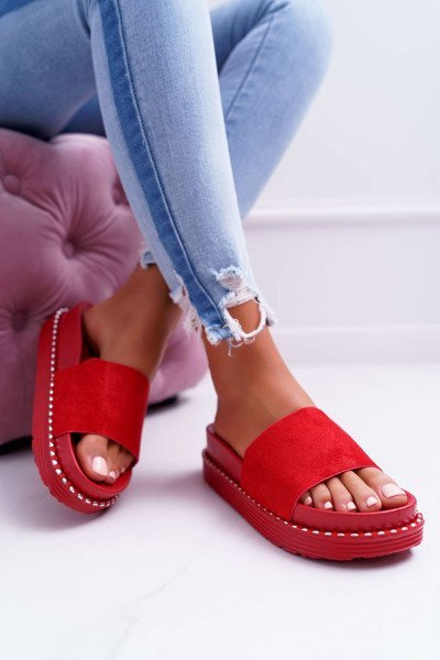 Damskie Klapki Wysokie Czerwone Kadela