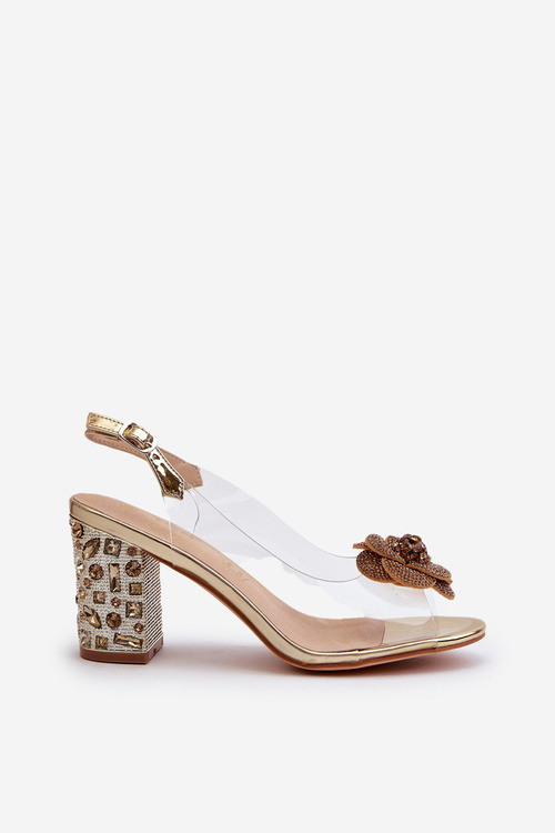 Transparentne Sandały Na Słupku Z Ozdobami S.Barski MR38-356 Złote