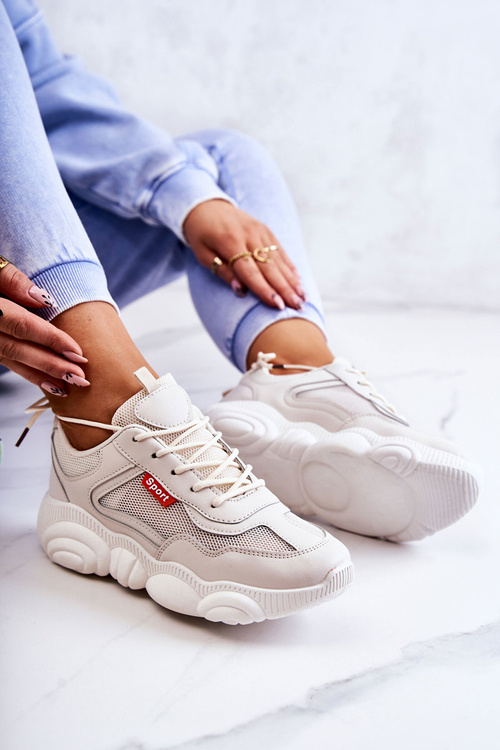 Damskie Sneakersy Buty Sportowe Z Siateczką Beżowe Sallis