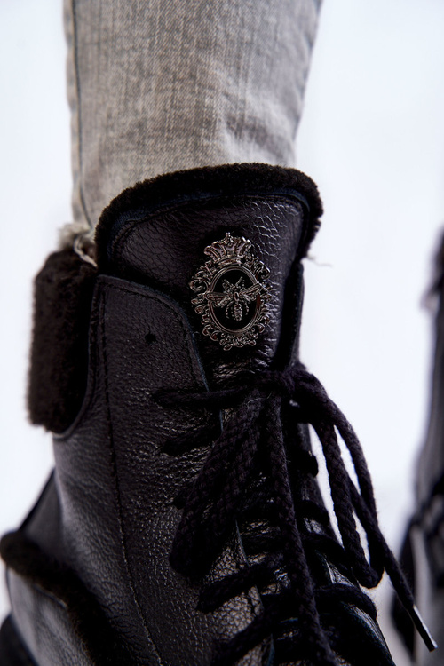 Damskie Skórzane Trapery Botki Czarne Lemar Vergo