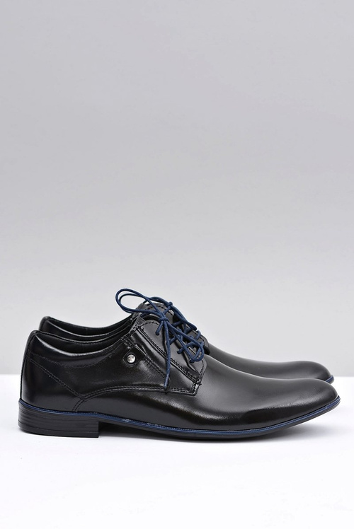 Czarne Skórzane Eleganckie Półbuty Massimiliano