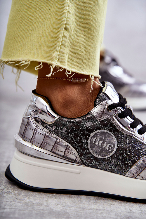 Damskie Buty Sportowe Na Koturnie GOE KK2N4083 Srebrne