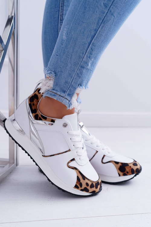 Sportowe Damskie Buty W Panterkę Białe Fippo