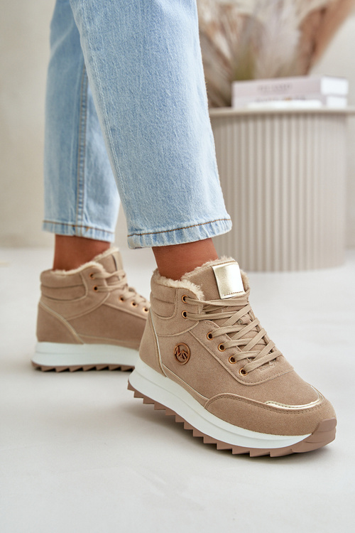 Botki Buty Sportowe Damskie Ocieplane Na Platformie Khaki Ariatte