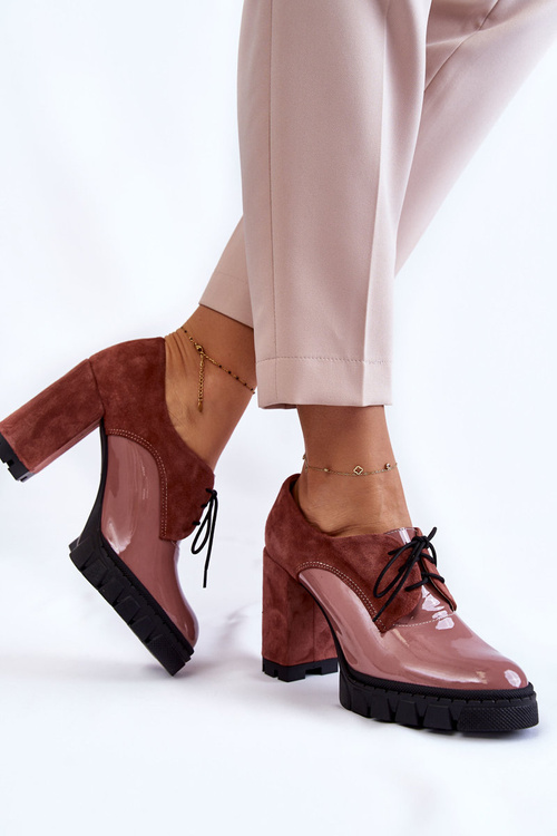 Modne Zamszowo-Lakierowane Botki Na Platformie Różowe Carisa