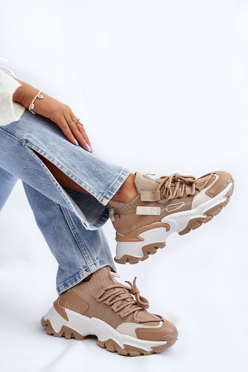 Damskie Sneakersy Skarpetkowe Wsuwane Ciemnobeżowe Keaton