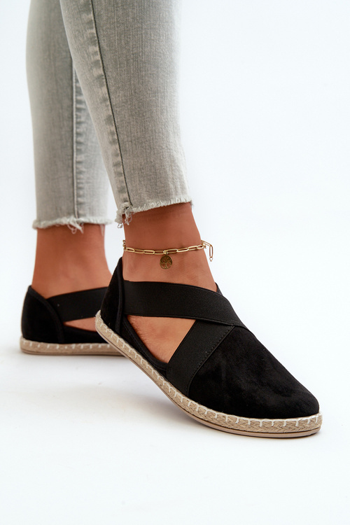Espadryle Damskie Z Elastycznymi Paskami Eko Zamszowe Czarne Phaedrana
