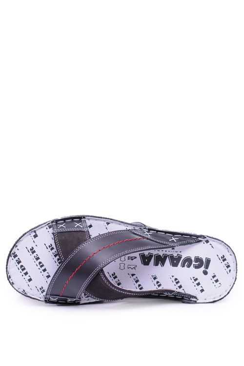 Czarne Lekkie Skórzane Męskie Klapki Okay