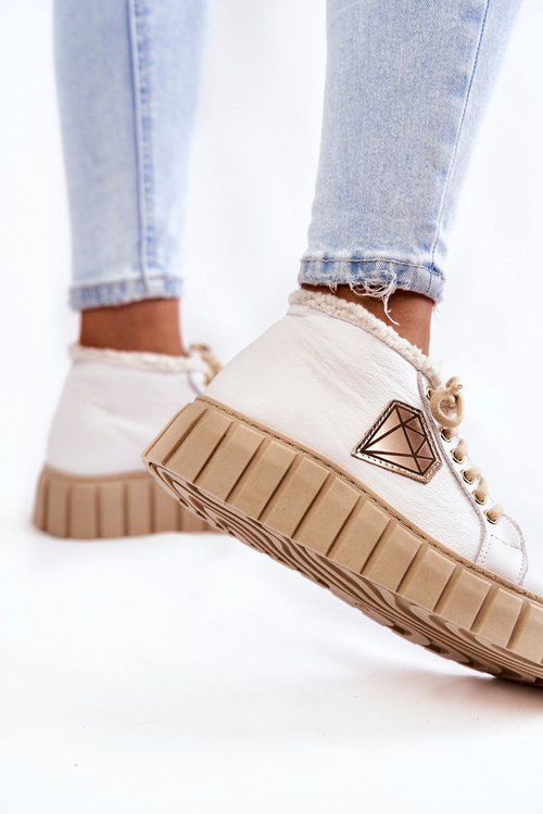 Skórzane Buty Sportowe Wiązane Białe Lewski Shoes 3252/N