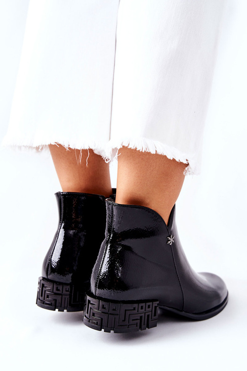 Płaskie Botki Ocieplane Lakierowane Sergio Leone BT540 Czarne