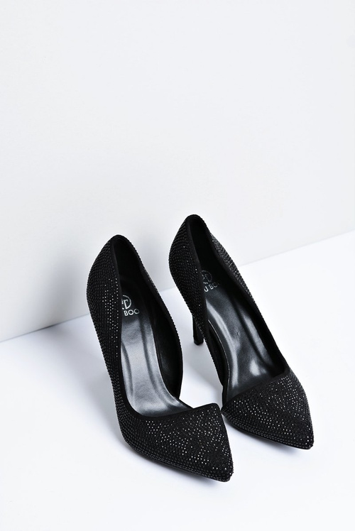 Szpilki Damskie Czarne Zamszowe Cyrkonie Asymetryczne Santee