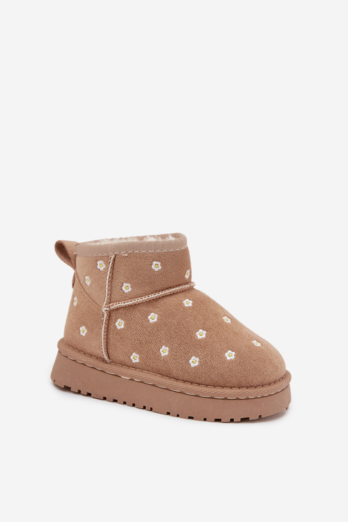 Śniegowce Dziecięce Ozdobione Kwiatuszkami Beżowe Gracina