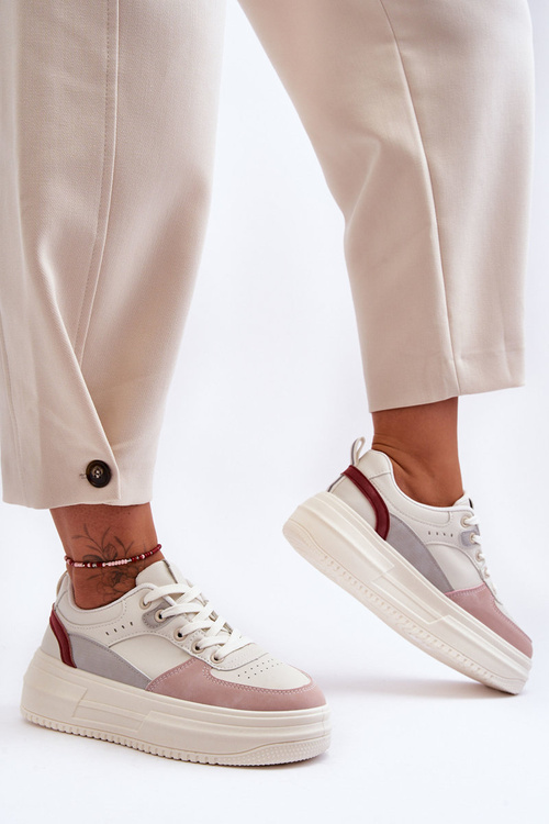 Damskie Buty Sportowe Na Masywnej Platformie Biało-Różowe Gemma