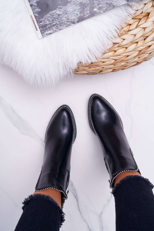 Botki Damskie Na Obcasie Z Dżetami Czarne Rhythmic