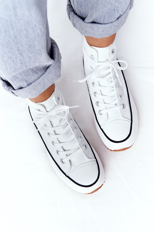 Skórzane Trampki Na Platformie Białe Coachella