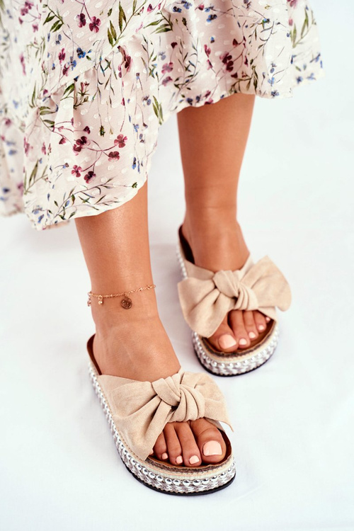 Damskie Klapki Wysokie Beżowe Mortigo