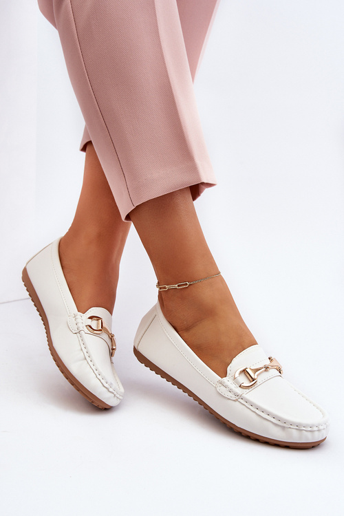 Damskie Klasyczne Mokasyny Eko Skórzane Białe Demese