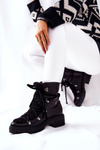Skórzane Botki Trapery Wiązane Lewski Czarne 3116