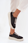 Skórzane Sneakersy Damskie Na Platformie Panterka Zazoo N1263 Czarne