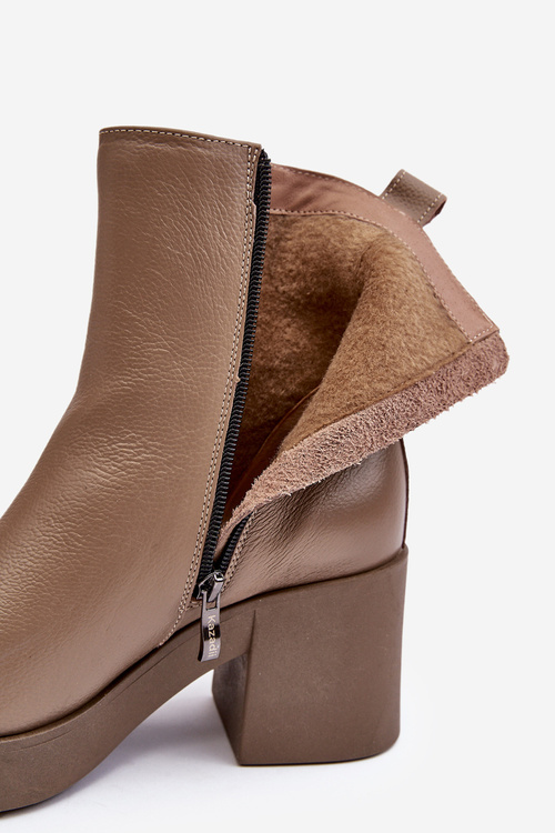Botki Skórzane Na Masywnym Obcasie Z Suwakami Ciemnobeżowe Lemar Littosa