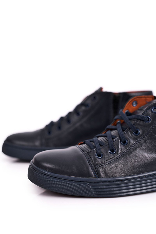 Męskie Skórzane Półbuty Tenisówki BEDNAREK Granatowe