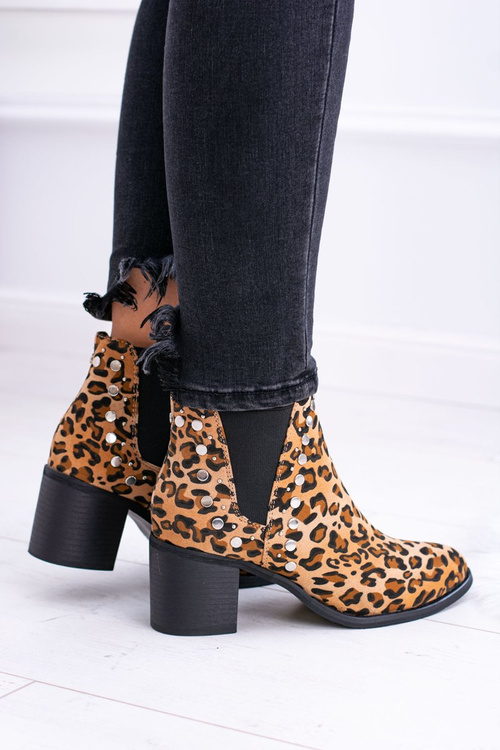 Damskie Botki Sztyblety W Panterkę Na Słupku Nity Savage