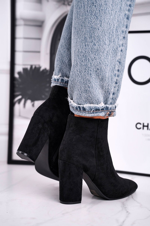 Botki Damskie na Słupku Zamszowe Czarne Sharks