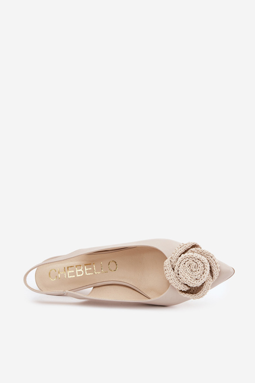Skórzane Eleganckie Czółenka Na Szpilce CheBello 4666 Beżowe
