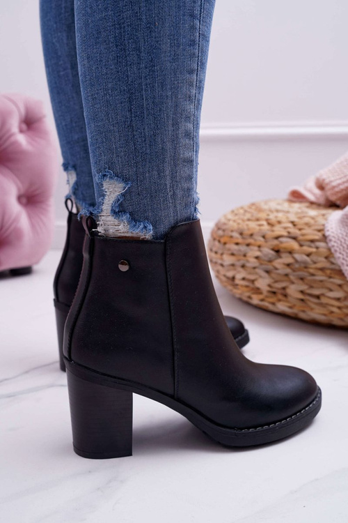 Botki Damskie Na Obcasie Czarne Serrena