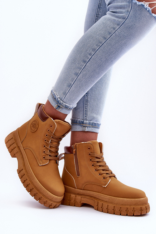 Damskie Trapery Skórzane Na Platformie Brązowe Calys