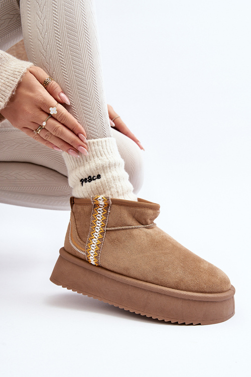 Śniegowce Na Platformie Ze Wzorem Jasnobrązowe Udra