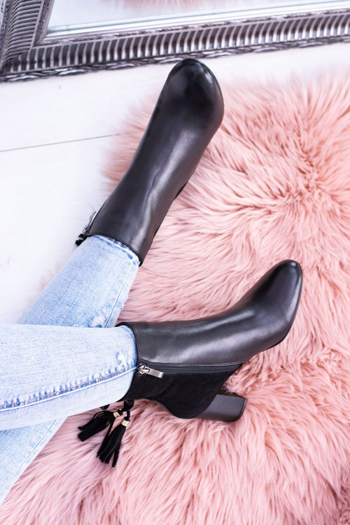 Czarne Damskie Botki Na Słupku Laura Messi 1821