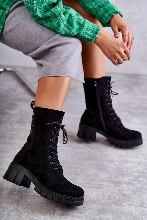 Zamszowe Damskie Ocieplane Botki Czarne Hermesa