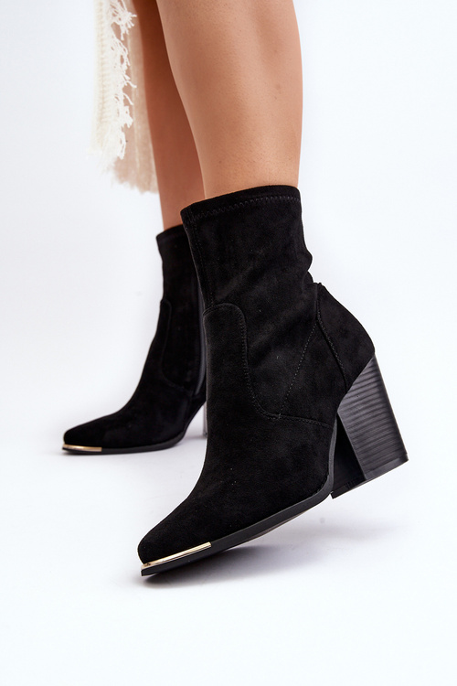 Damskie Botki Na Słupku Czarne Sanile