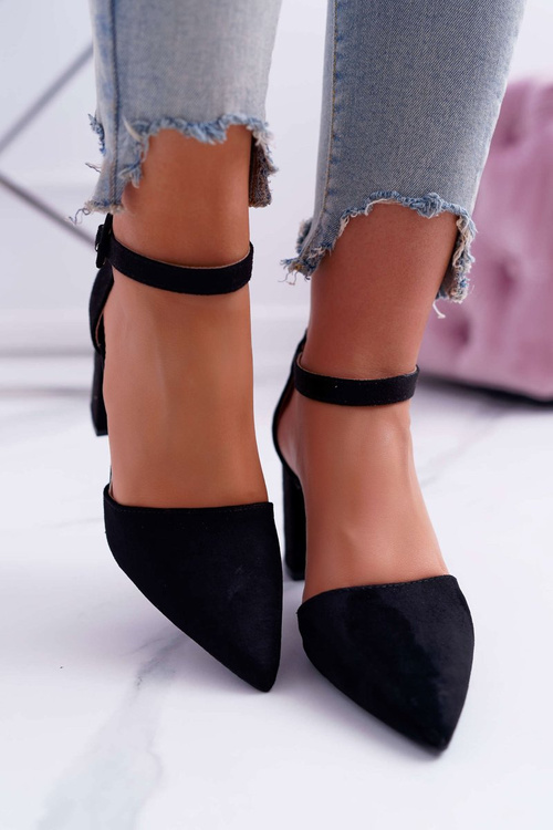 Czółenka Damskie Na Słupku W Szpic Czarne MadamStyle