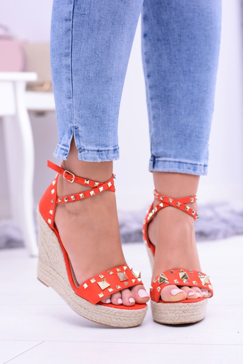 Czerwone Sandały Na Koturnie Espadryl Ćwieki Dżety Narumi